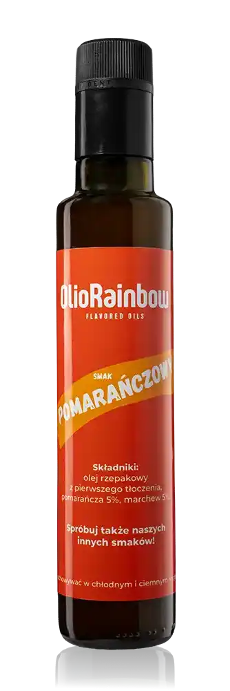 Butelka 250 ml oleju pomarańczowego OlioRainbow - naturalny olej smakowy z pomarańczy